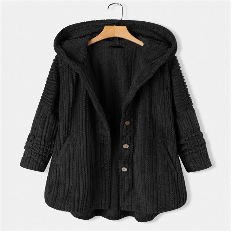 Women Winter Autumn Warm Hooded Coats Single-breasted Loose Casual Plush Long-sleeved Coat Plus Size Hoodie