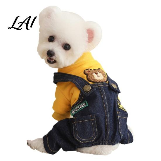 Durable Outdoor Dog Wear Stylish Sweatshirt Jumpsuit Four Legged Outfit Cute Bear Outfit Embroidery Denim Romper Pants Onesie Clothes for
