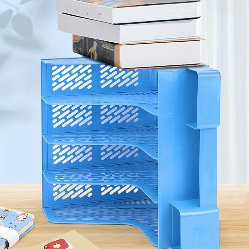 Thickened Four-Section File Holder Desktop File Organizer Box with Pen Cup, Made of PP Material, for Office Supplies