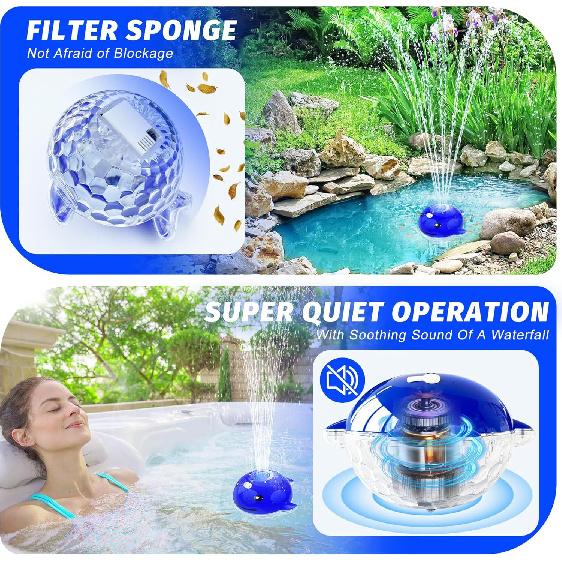 Floating Pool Fountain with Remote, Whale Pool Fountain with Lights, Rechargeable Pool Water Fountain, Above Ground Pool Fountain Waterfall, Swimming