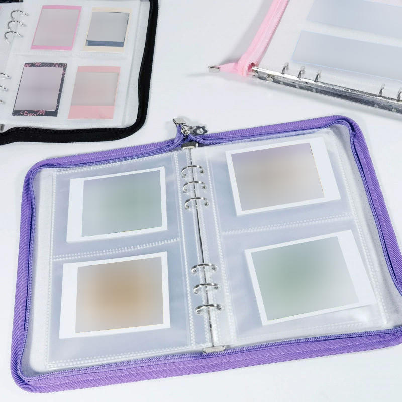 A5 6 Ring Binder Notebook with Zipper Pockets Photocard Holder Binder Sleeves Book Polaroid Small Card Photo Album Card Binder Pack
