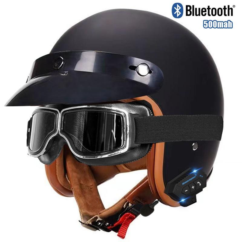 DOT Certified 3/4 Motorcycle Helmet Men Women Retro Style ABS Cruiser Scooter Half With Bluetooth Option