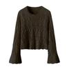 Spring/summer Women's Knitwear Thin Cut-out Bell Sleeve Knit Sweater Round Neck Loose Knit Top Knit Lace Blouse