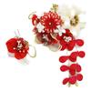 Hair Ornament 2 Piece Set Red Red White Flower Hairpin Crepe Tsumami Craft Comb Shape Furisode Coming of Age Ceremony Graduation Ceremony Wedding