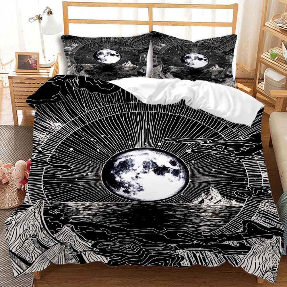 Quilt Cover Three-Piece Sun And Moon Simple Wind Bedding Digital Printing Kit