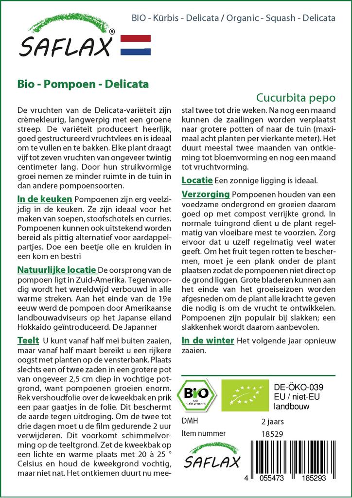 SAFLAX Garden in the Bag - Organic - Кабачки - Delicata - 6 семян - С субстратом в подходящем пакете - Cucurbita pepo