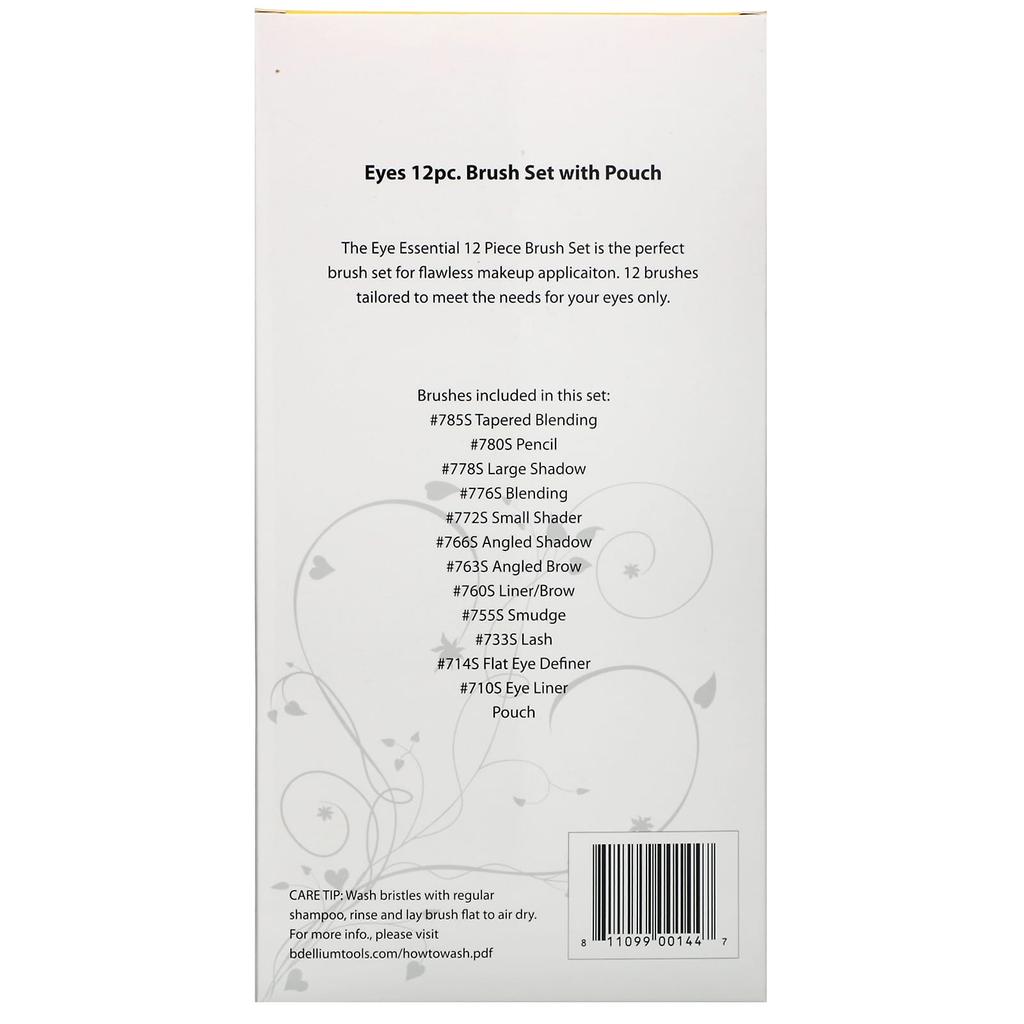 Bdellium Tools Studio Line, Eye Brush Set and Pouch, Set of 12