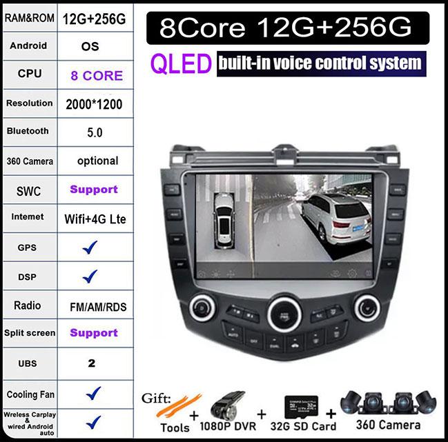 9-дюймовая автомагнитола Android 14 для Honda Accord 7 2003-2007, стерео мультимедийный плеер, CarPlay, Android Auto, WiFi, Bluetooth, GPS