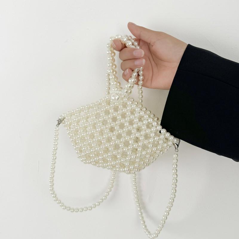 Mini Pearl Embellished Woven Shoulder Bag Women - Sweet Chic Crossbody Purse SmallShape Handheld