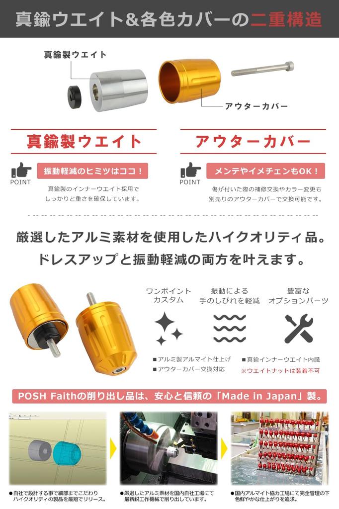 POSH FAITH 033699-33-10 Motorcycle Goods Handlebar End Ultra Heavy Bar End Type 2 for