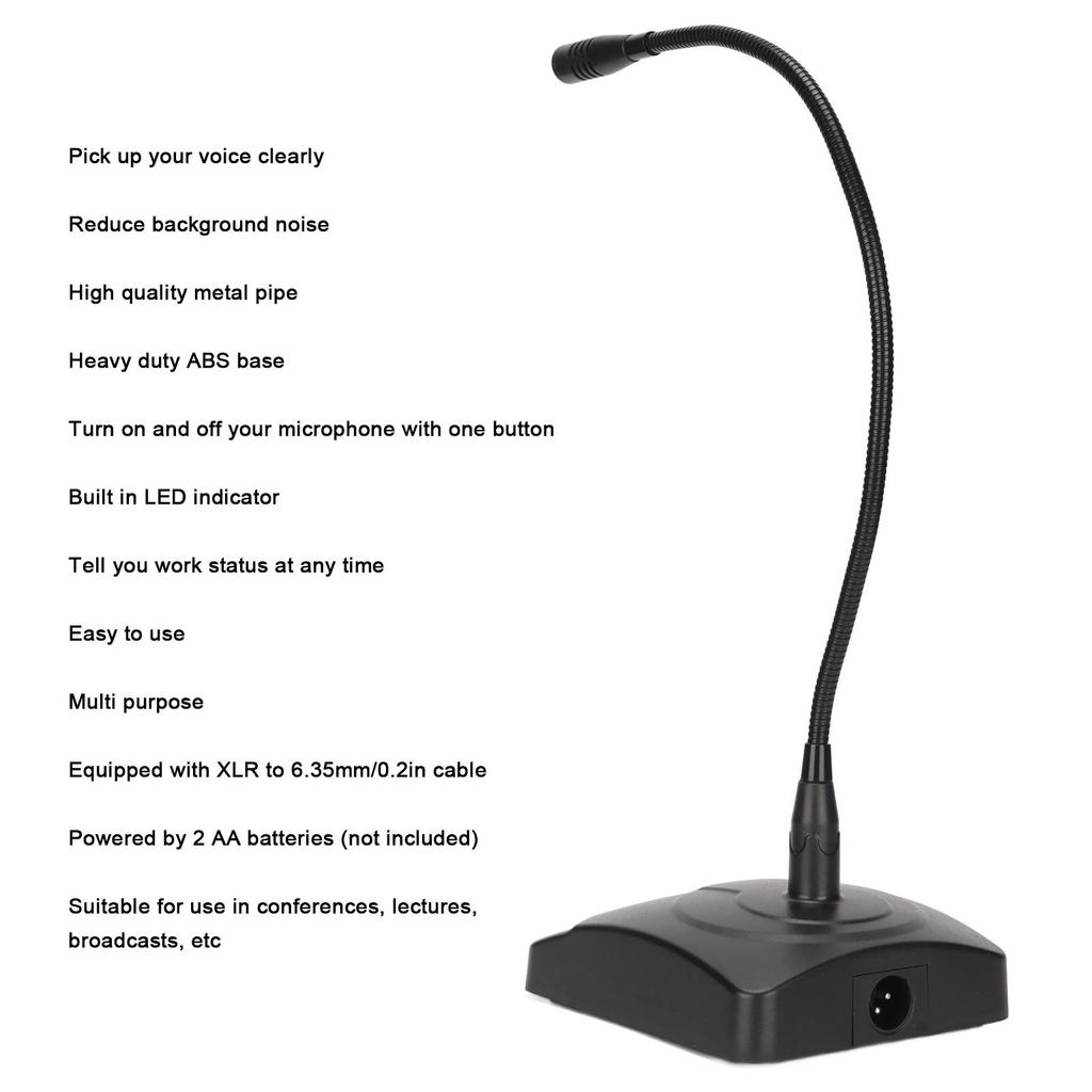 Gooseneck Wired Microphone Adjustable Black Desk Meeting Microphone with XLR to 6.35mm Cable for Broadcast Recording