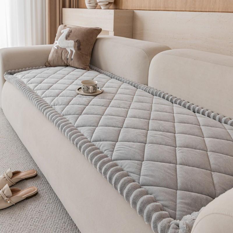 Solid Color Crystal Velvet Thick Sofa Cushion Anti Cat Scratch Non Slip One Piece Straight Couch Mat