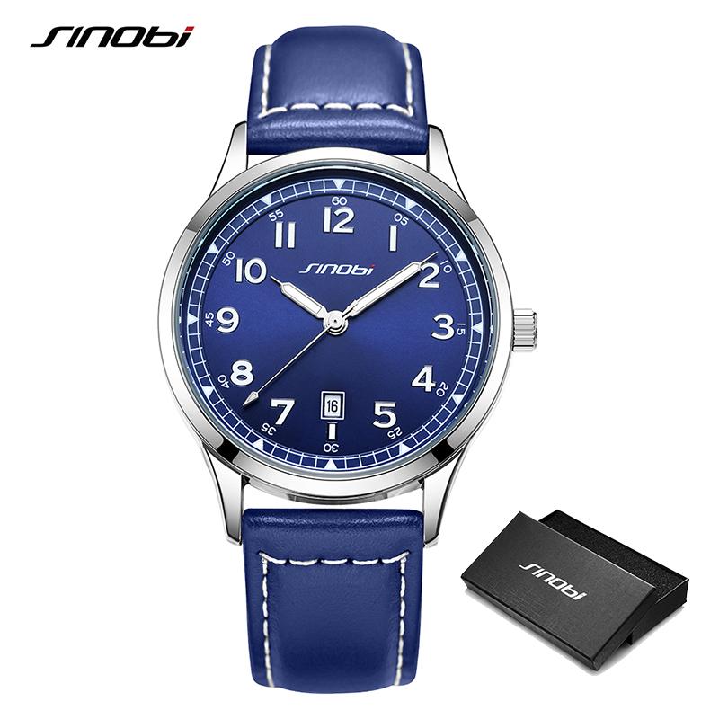 SINOBI Модный дизайн, мужские часы, оригинальные кожаные ремешки, мужские кварцевые наручные часы, лучшие роскошные мужские лучшие подарки, светящиеся часы