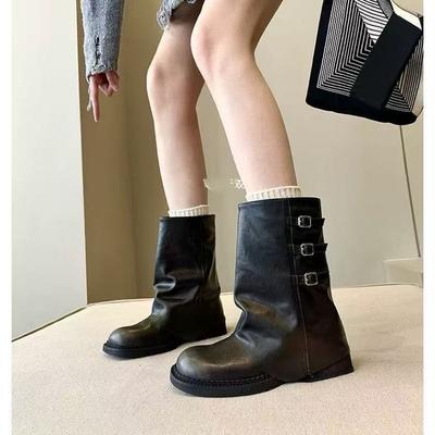 Ботинки Мартин из коровьей кожи на толстой подошве, ретро ковбойские ботинки в западном стиле, металлическая пряжка, толстый каблук, сапоги-трубы, квадратный носок, короткие ботинки, детские