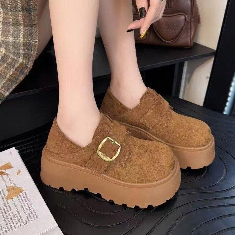 Платформа маффин Birkenstocks осенне-зимние новые обувь на платформе флисовая теплая маленькая матовая кожаная хлопковая обувь