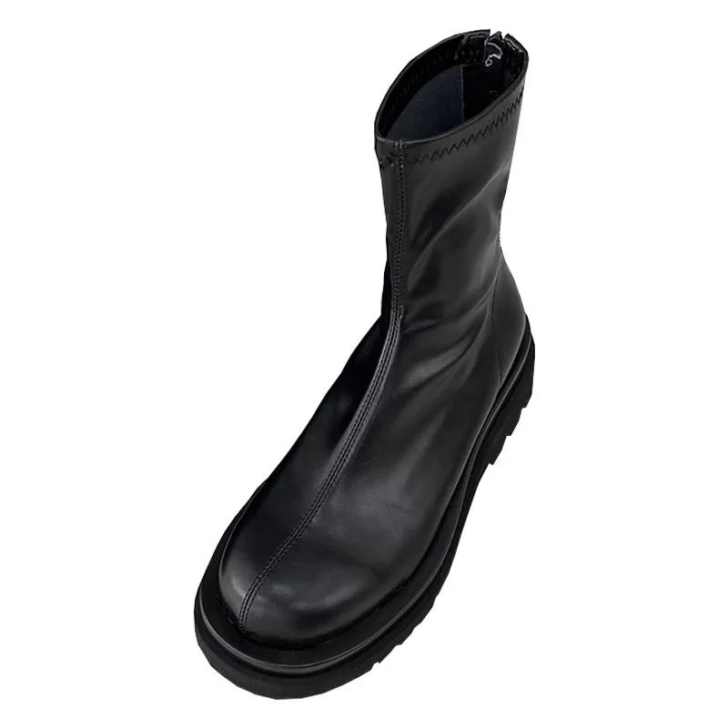 Массивные женские эластичные короткие сапоги, модные туфли на платформе с молнией сзади, осенне-зимние женские ботильоны