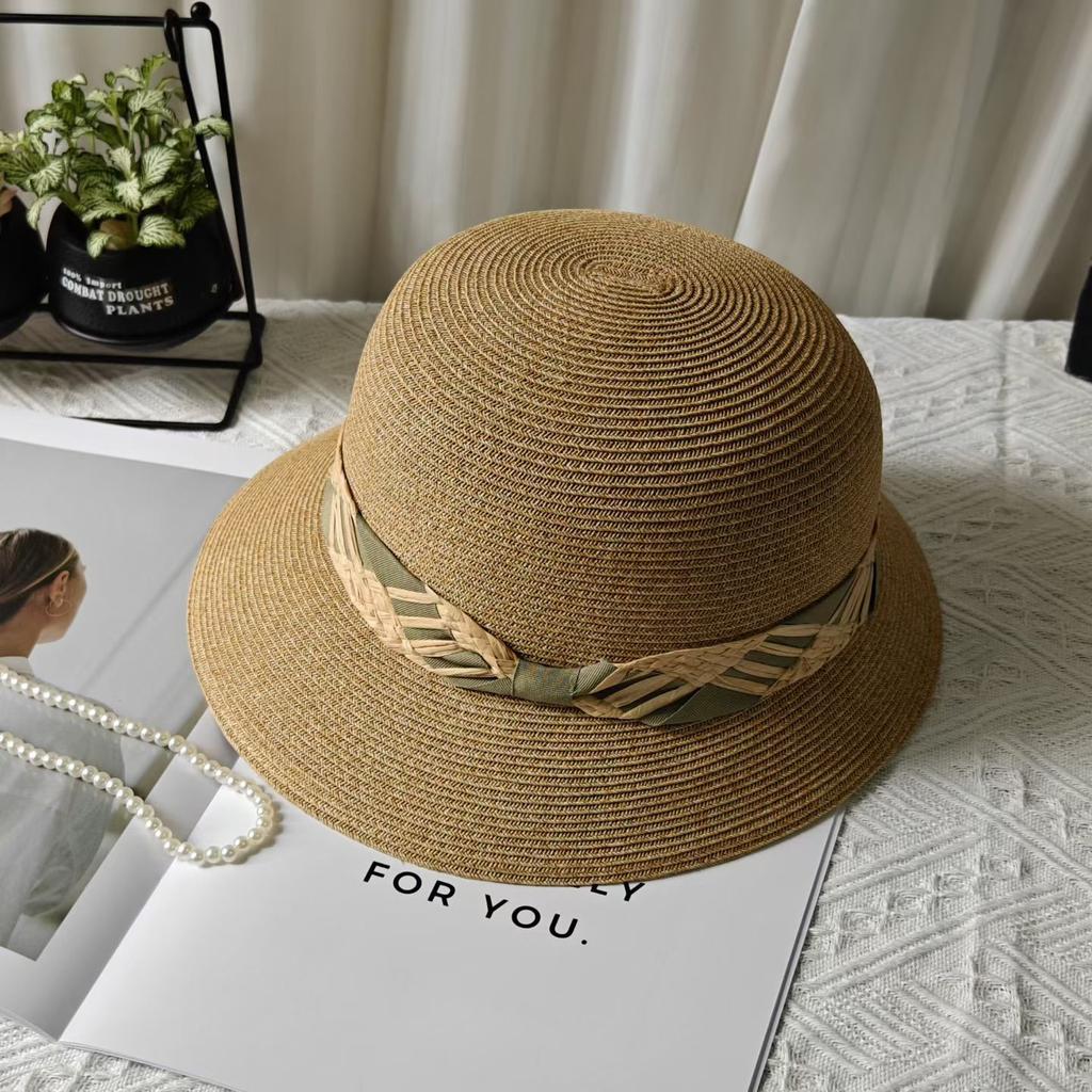 Contrasting color straw fashion bucket hat women's spring summer vacation sunscreen visor temperament elegant new basin hat