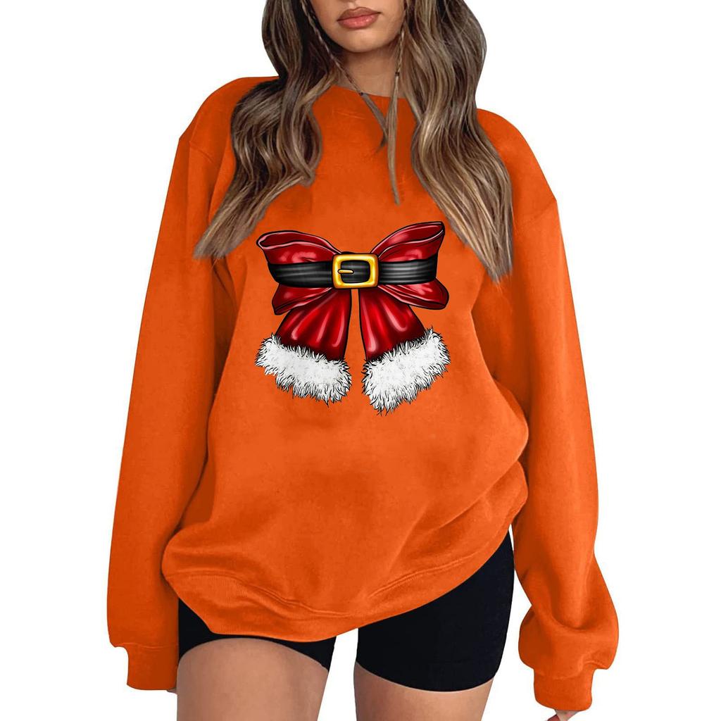 Женский повседневный свитер с круглым вырезом и длинными рукавами, рождественский принт, толстовка с капюшоном и длинными рукавами