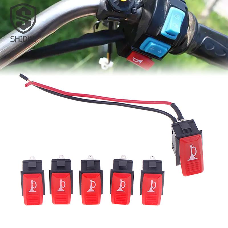 5Pcs/lotHorn Switch Car Button E-bike Motorcycle Horns Universal Momentary Push Rocker Switches Plastic 2 Pin Self-reset Red Switches4