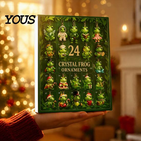 Набор ornaments для праздничной распаковки Искусственный Кристалл Лягушка Адвент-календарь 2026, 24 Дня Рождественский Отсчет с Подвесным Кулоном Декор Спальни Животное