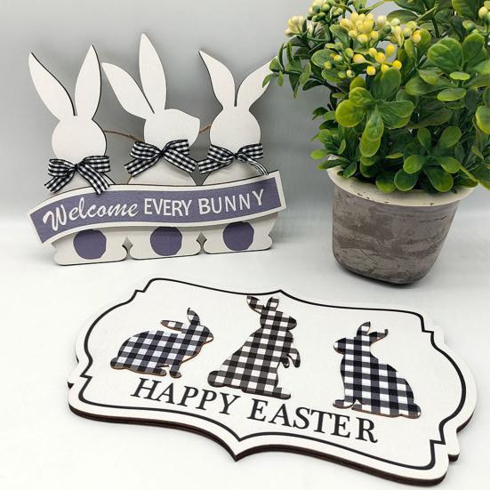Подвеска-пасхальная бирка с мультяшным кроликом и бантом, подвесной цветной многоразовый деревянный толстый антитрещинный знак для крыльца, садовой двери