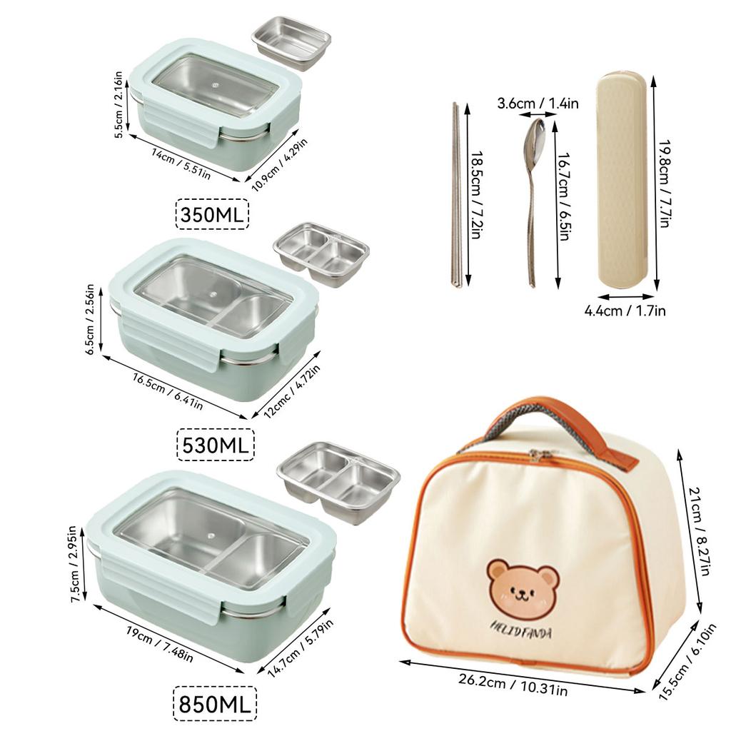 WORTHBUY Picnic Portable Large Capacity Bento Lunch Box 1/2 Grids Leak-proof 304 Stainless Steel Food Container Microwave Safe