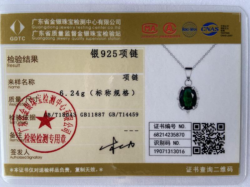 925 Sterling Silver Green AAA Zircon Pendant Necklace Jewelry