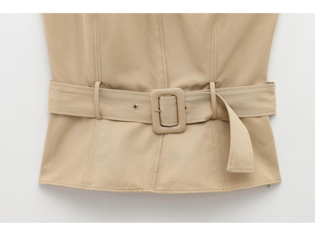 Women's Spring 2025 Belted Turn-Down Collar Sleeveless Wrap Top