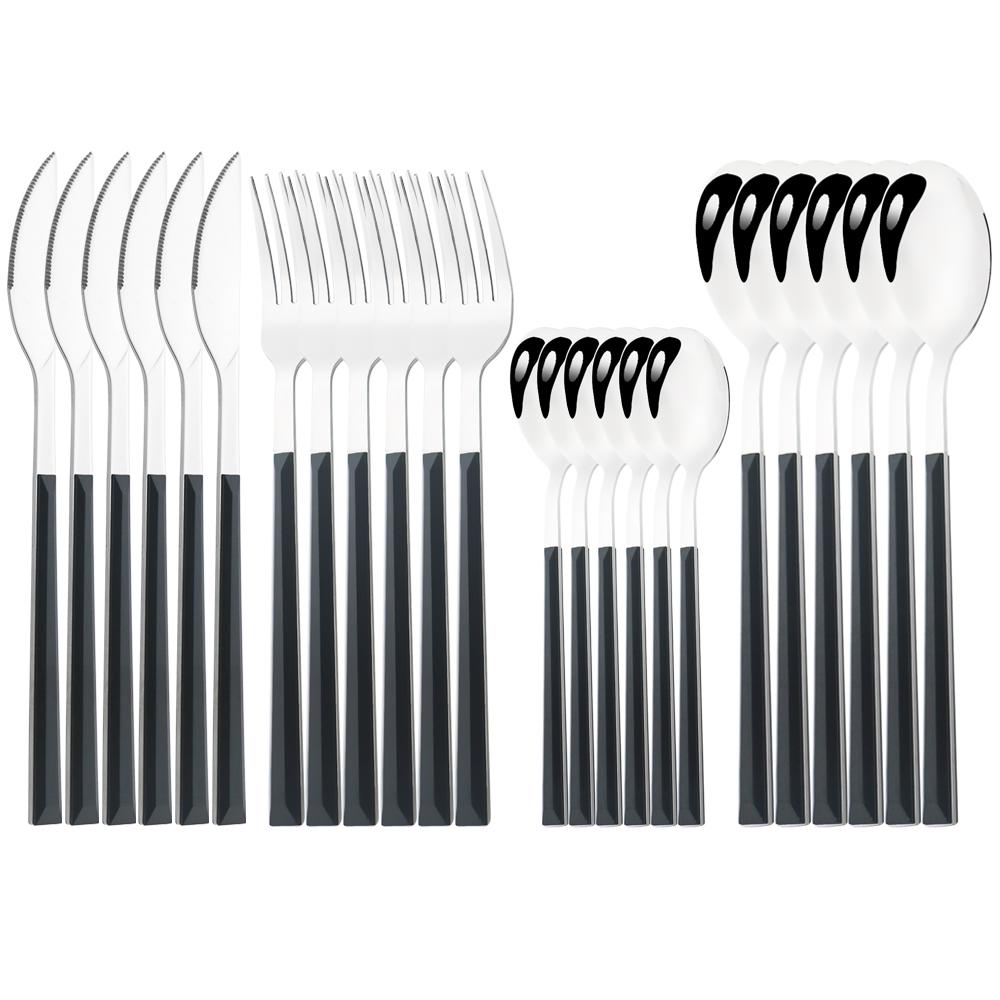 16/24/30Pcs Gold Imitation Wooden Handle Dinnerware Cutlery Set Stainless Steel Tableware Knife Fork Spoons Silverware Western Flatware