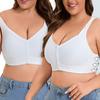 Mid-aged Women Bra Stretchy Fixed Shoulder Strap Plus Size Front Button Closure Lace Wireless