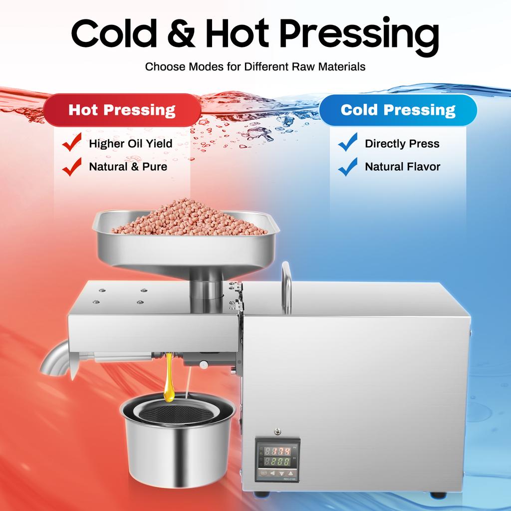 Бытовая маслопресс-машина 610 Вт Автоматический горячий/холодный отжим 304 нержавеющая сталь для арахиса, кунжута, миндаля, маслобойка 110 В 8,8 фунтов/ч