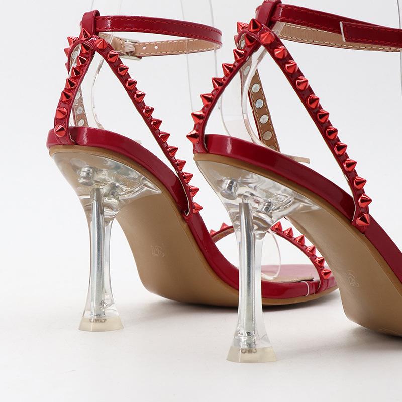 High Heels Rivets Sandals Women 2024 Summer Luxury Fetish 9cm Silver Gold Clear Heels Sandals Party Wedding Shoes Plus Size 42