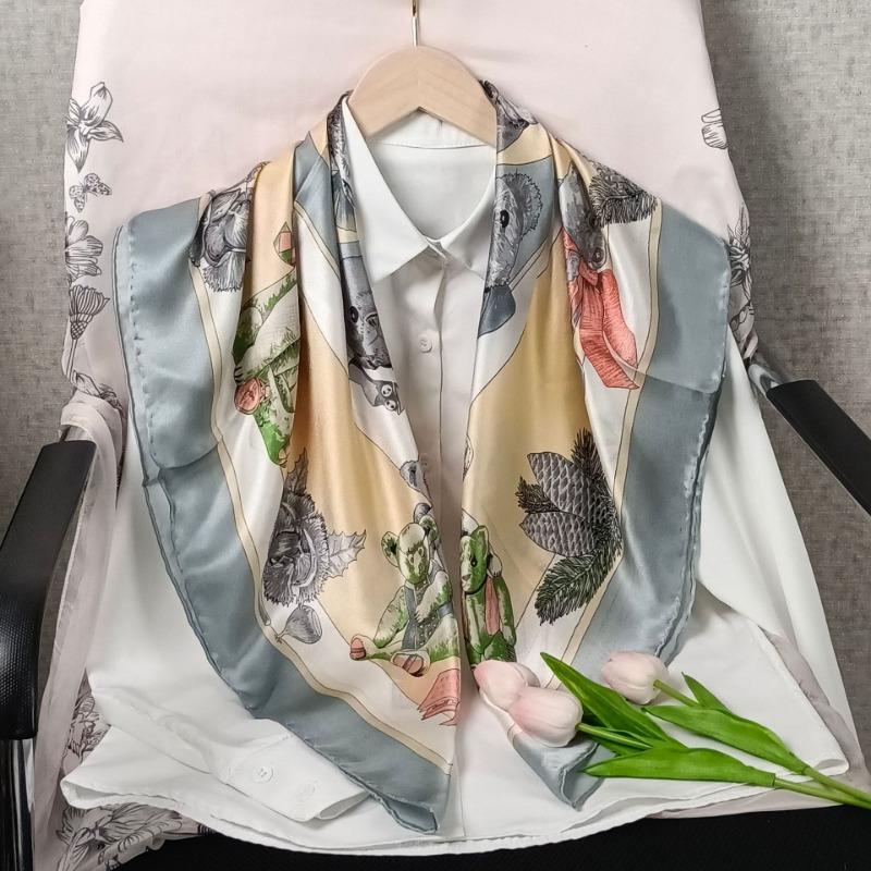 Spring and Autumn Thin Silk Scarf Women's Mulberry Silk 90 Square Scarf Versatile Fashion Shirt with Shawl Silk Scarf