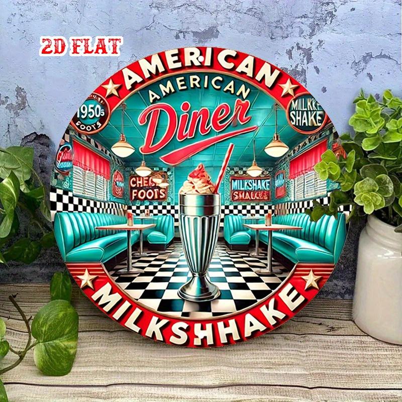 D Flat pc Retro s American Diner Round Aluminum Sign x Inch Vintage Milkshake Art Wall Decor Rustic Metal Tin