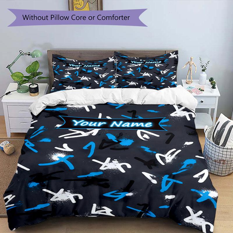 3PC Custom Name Street Art Graffiti Bedding Set Duvet Cover Closure Includes 1 Duvet Cover & 2 Pillowcases for Bedroom