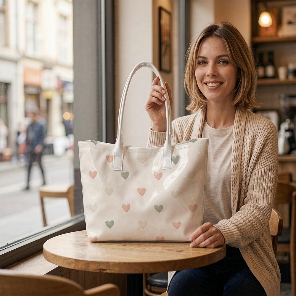 Sweet Heart Pattern Tote Bag Casual Women Daily Carry Handbag