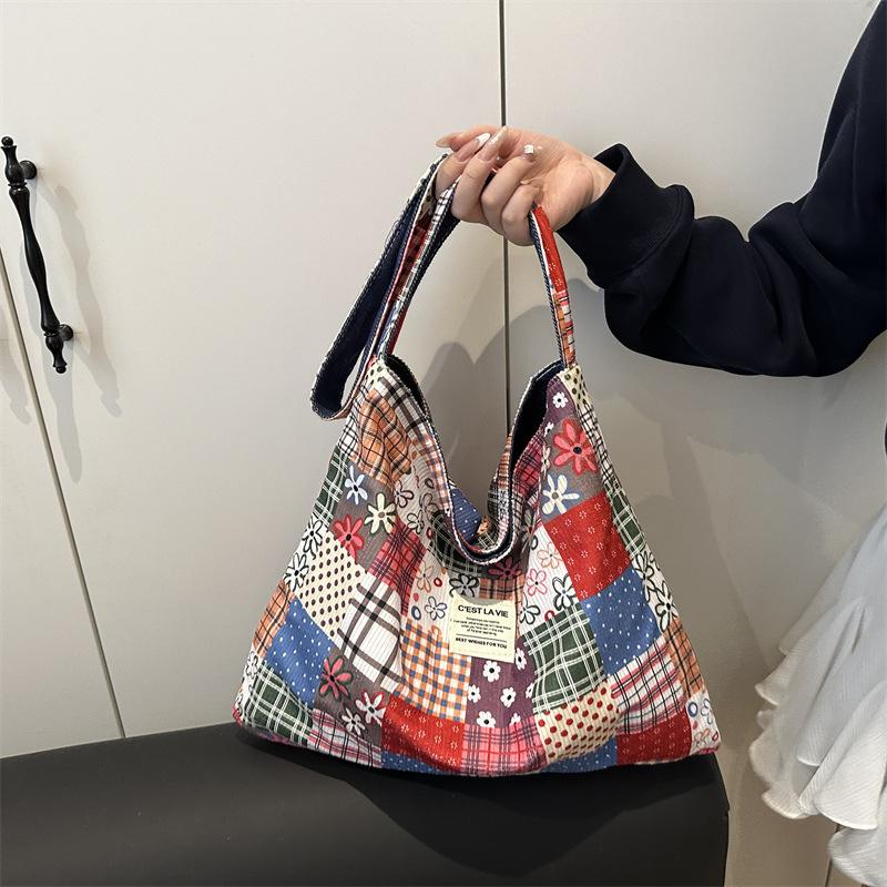 Летняя популярная холщовая сумка с цветочным принтом, легкая, универсальная, большой вместимости, на плечо, сумка-мессенджер, модная сумка-тоут, женская