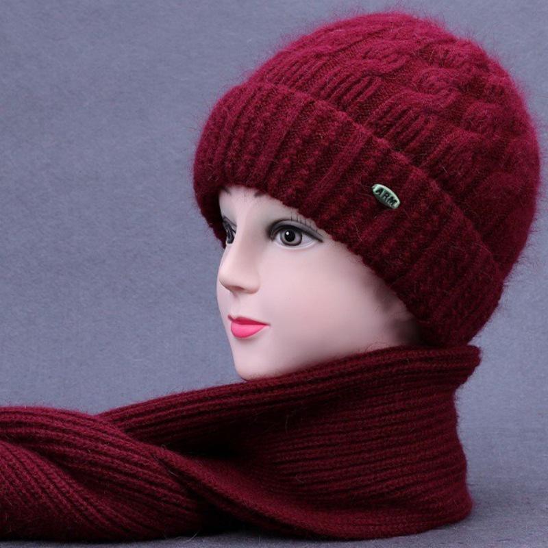 Women's Autumn-Winter Thickened Knit Hat & Scarf Set for Middle-aged & Elderly
