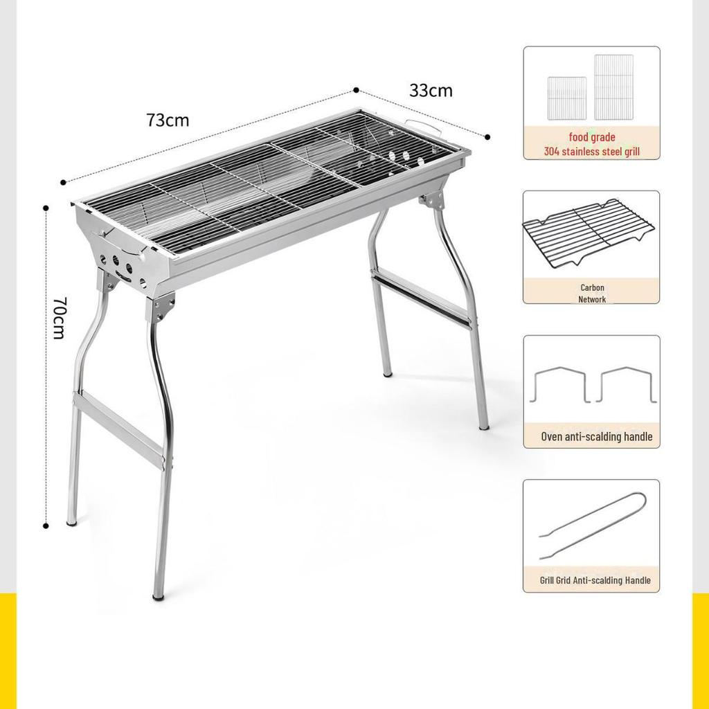 Большой портативный складной угольный гриль-барбекю из нержавеющей стали для использования на открытом воздухе и дома