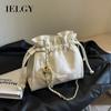Women's White Versatile Chain Diamond Money Pump with Bucket Bag, Fashionable Shoulder Messenger Bag