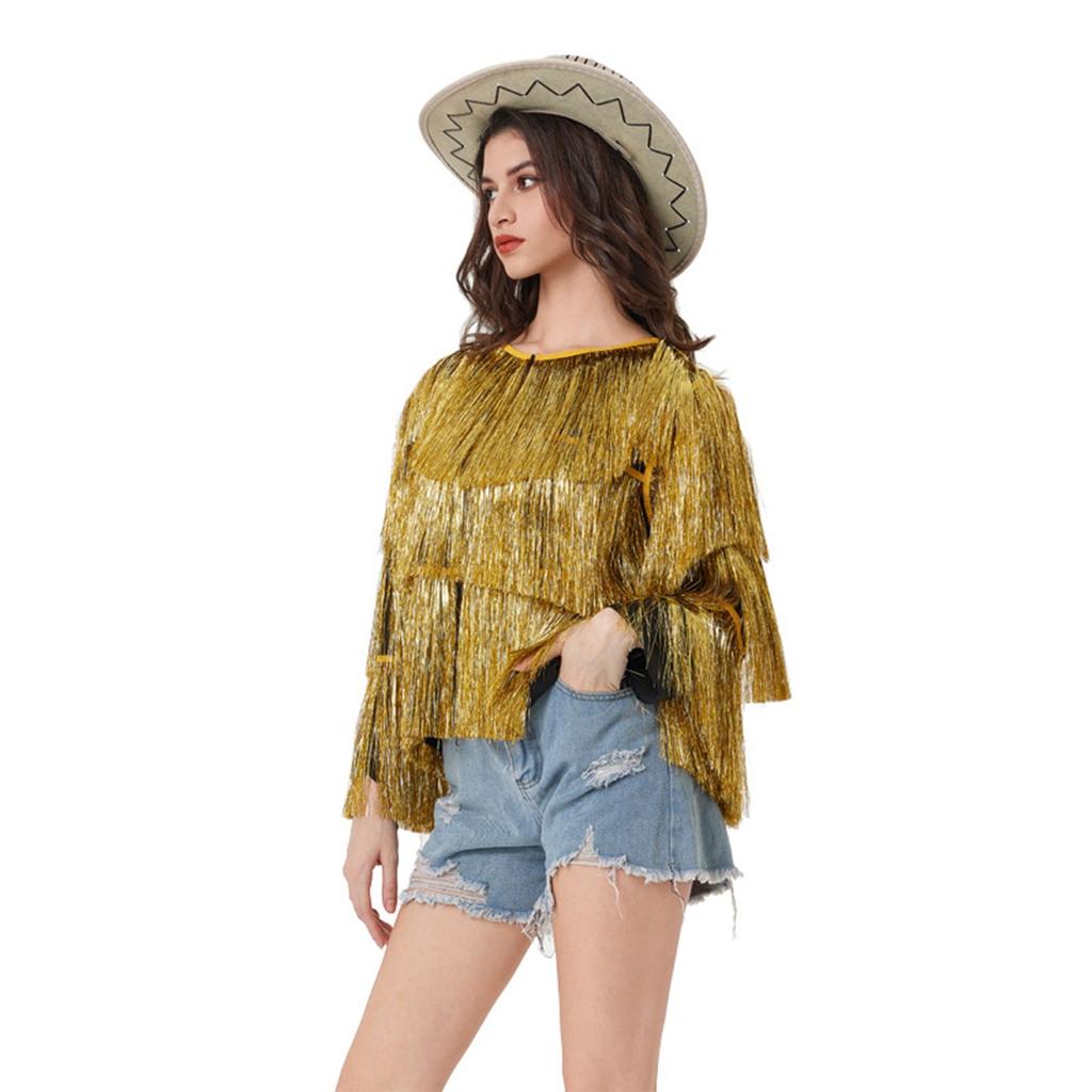 Women's Sequin Fringe Jackets Sparkly Tassel Hem Long Sleeve Open Front Jacket Outerwear