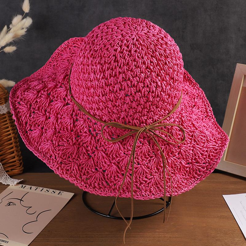 Женская соломенная шляпа с кружевным бантом, летняя шляпа с защитой от солнца, модная складная шляпа