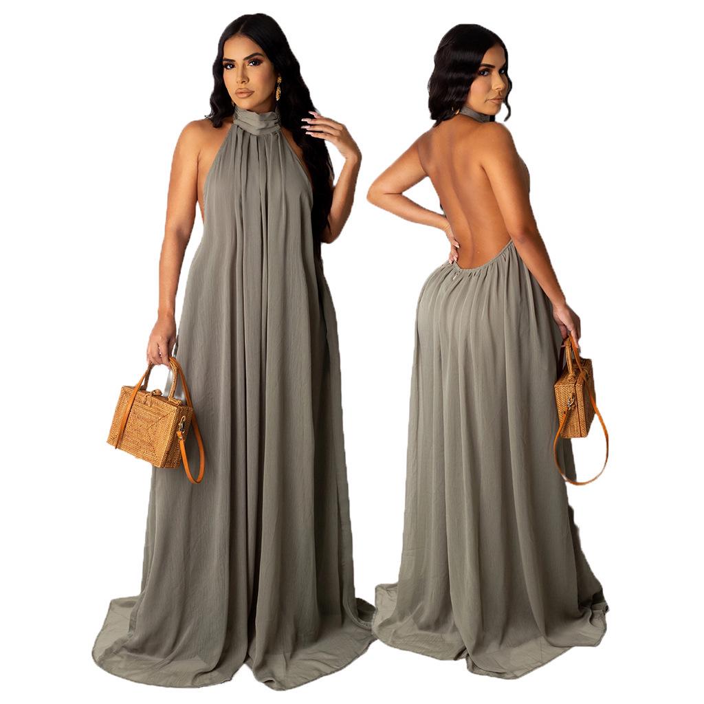 Новое летнее европейско-американское сексуальное однотонное шифоновое платье