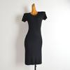 New Arrival Minimalist Solid Color and V-neck Short Sleeve Knitting Dress Women's Clothing Summer Mid Length Long Length Double Slit Bodycon Dress