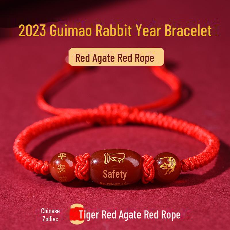 2024 Year of the Dragon Red Agate Zodiac Guardian Bracelet for Women - Red Rope Design
