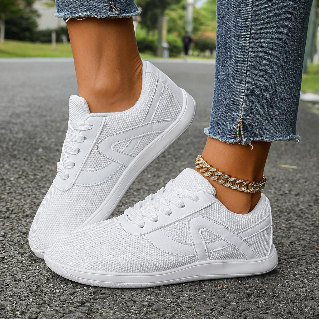 Женские спортивные повседневные туфли на широкую стопу из сетки для босой ноги - Дышащие, Низкие, На шнуровке для широких и полных ног
