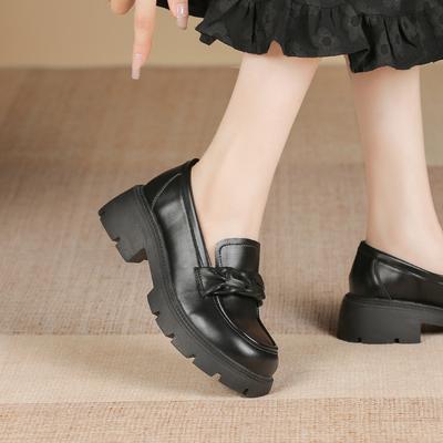 Универсальные туфли из мелкой кожи на толстой подошве и толстом каблуке, плетеный дизайн с открытым верхом, повседневные одинарные туфли для женщин