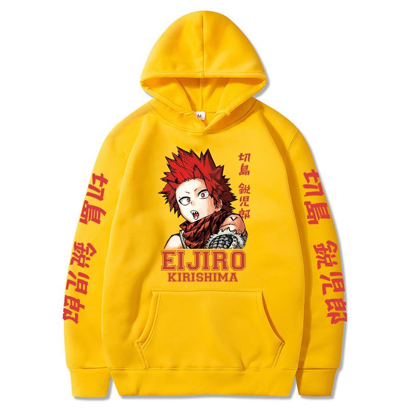 Kawaii Eijiro Kirishima My Hero Academia Мужская одежда Harajuku Толстовки Аниме Принты С капюшоном Осень Зима Уличная одежда