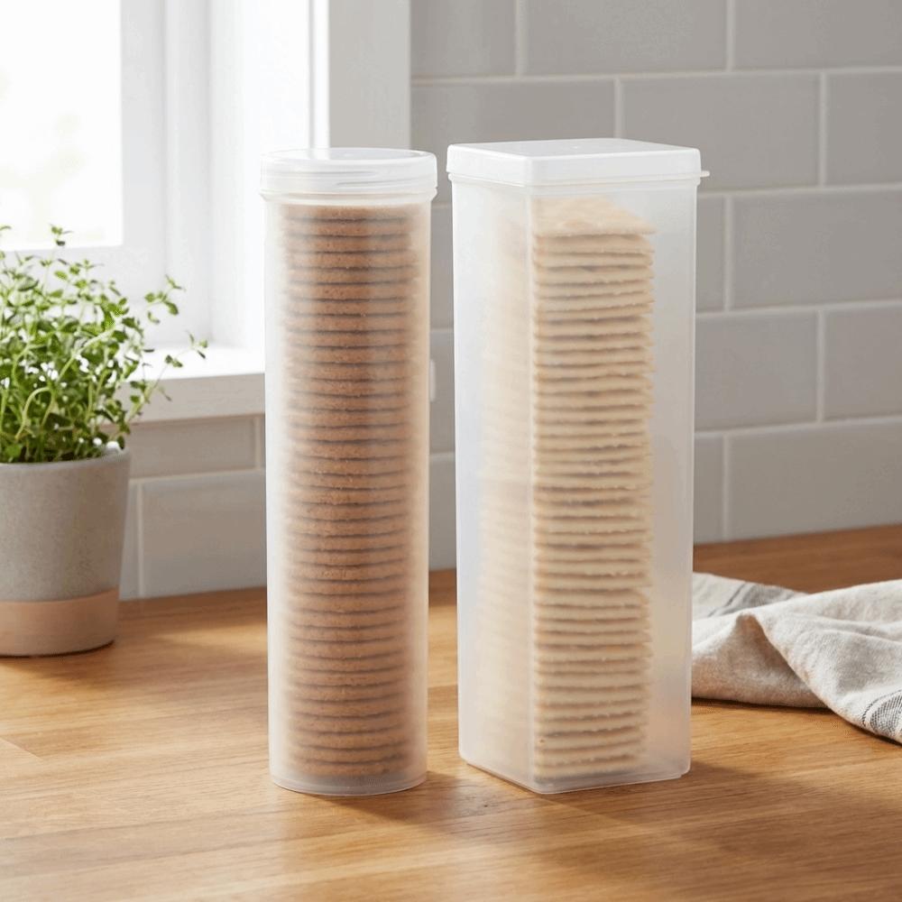 2PCS Transparent Food Storage Containers Round/Rectangular Pantry Organizer Spice Storage Box  Pasta