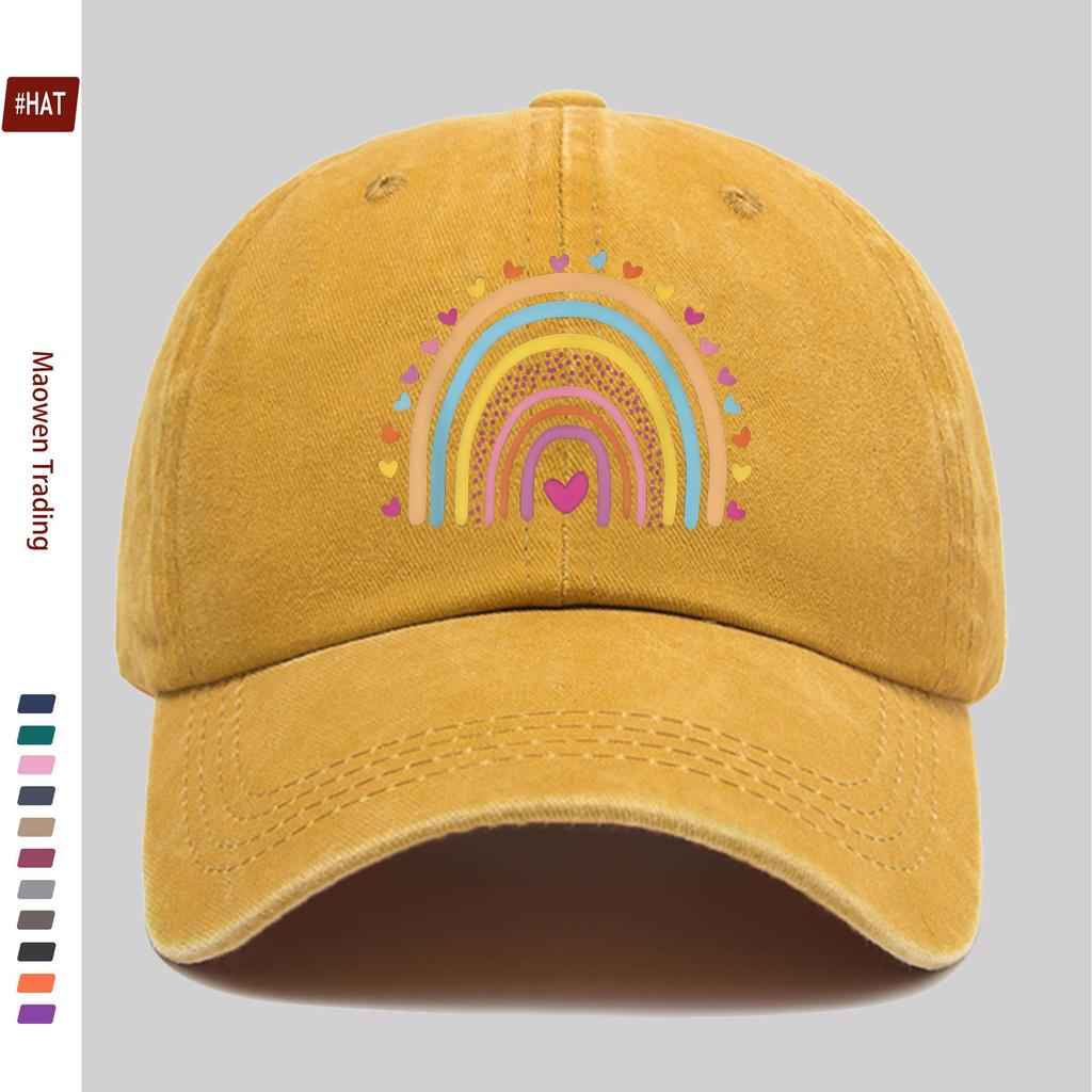 pc Rainbow And Heart Pattern Printed Baseball Cap Bohemian Style Rainbow Design Sun Hat Comfortable Lightweight Trucker Decor